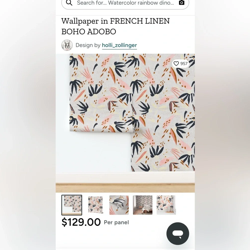 Spoonflower Peel/Stick Wallpaper: Abstract Floral Boho Adobo Print